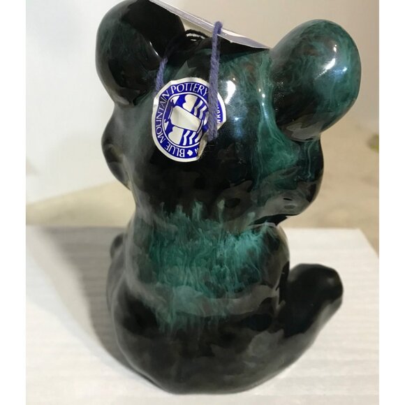 Blue Mountain Pottery Bear Figure Seated Green Drip Glaze Canada 5" Original Tag - Picture 6 of 12